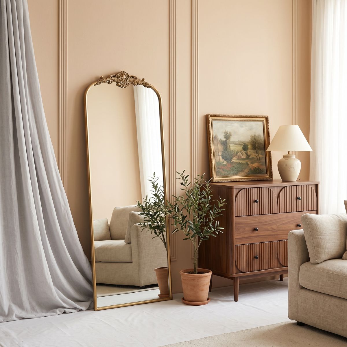 56 x 23.5 Arched Antique Gold Full Length Mirror — view 2