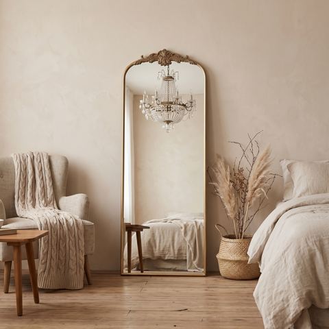 56 x 23.5 Arched Antique Gold Full Length Mirror