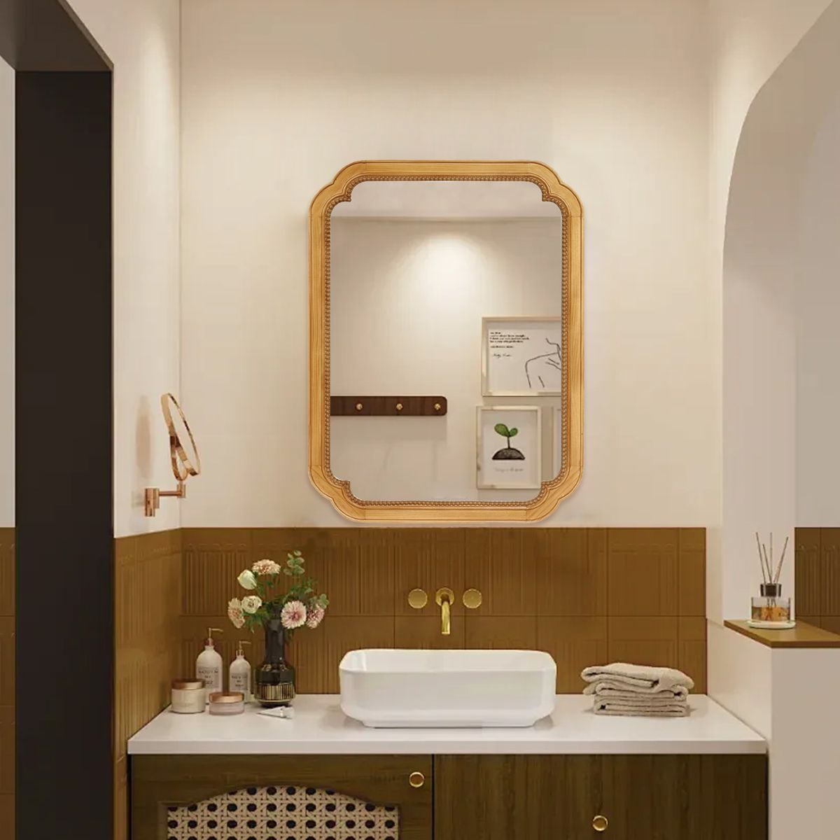 Wood Framed Mirror Cabinet with Storage Shelves — view 3