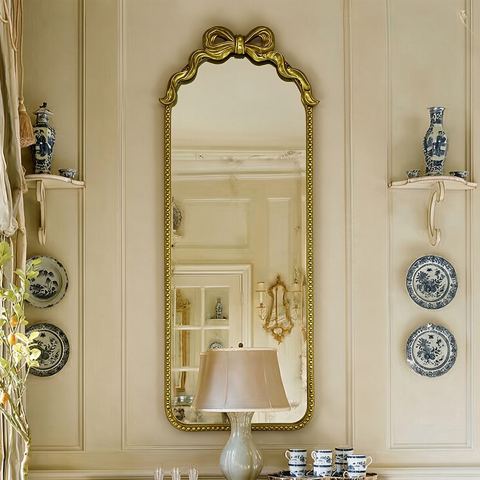 Gold Ornate Full Length Mirror with Bow Crown