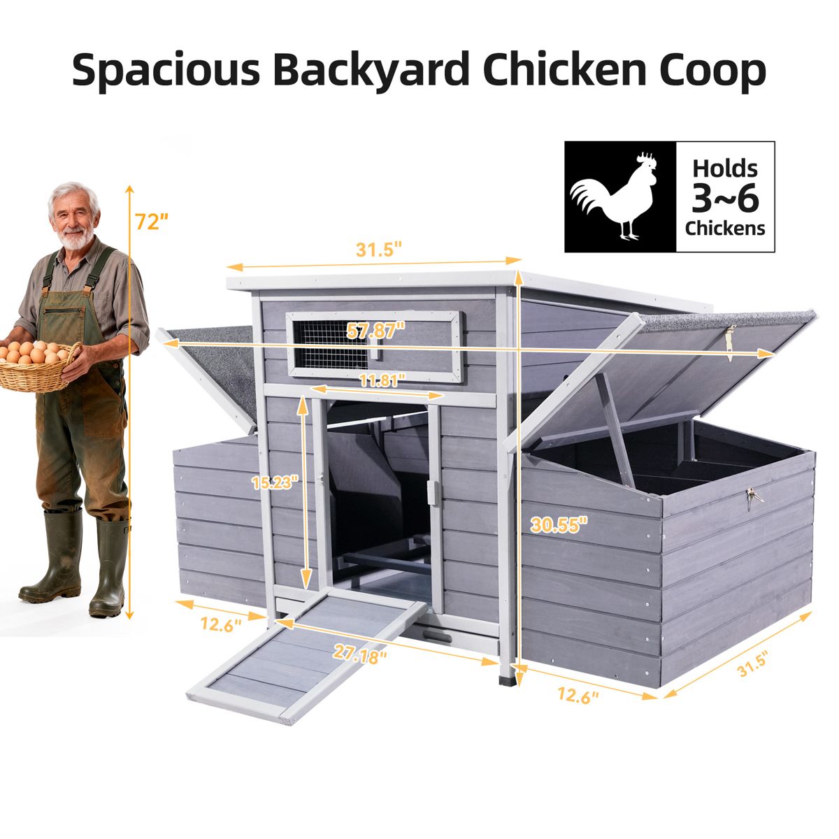 Wooden Chicken Coop with Run and Nesting Box — view 2