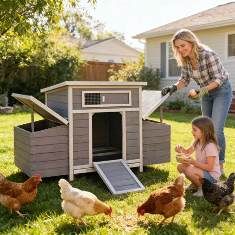 Wooden Chicken Coop with Run and Nesting Box