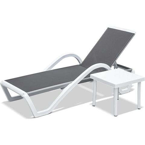 Adjustable Aluminum Chaise Lounge with Table — view 1