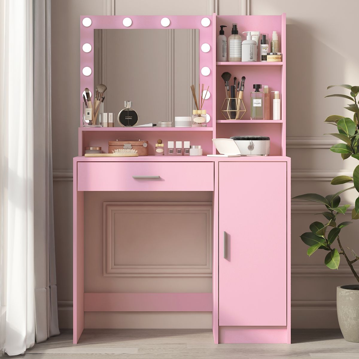 Lighted Vanity Desk with Three-Level Storage
