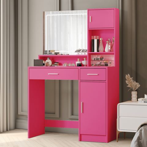 LED Light Strip Mirror Vanity with Large Drawer