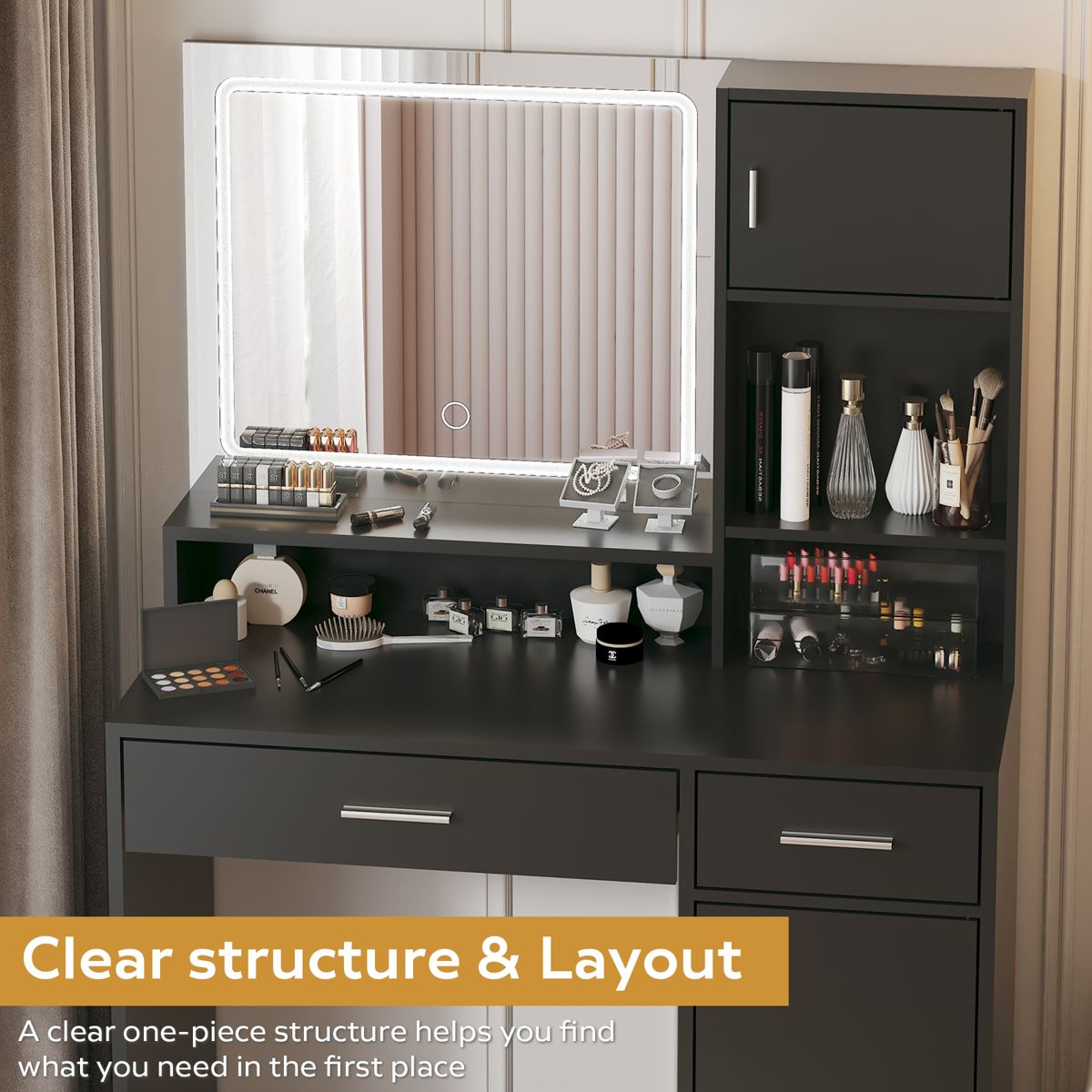 Lighted Vanity Desk with Three-Tier Storage — view 3
