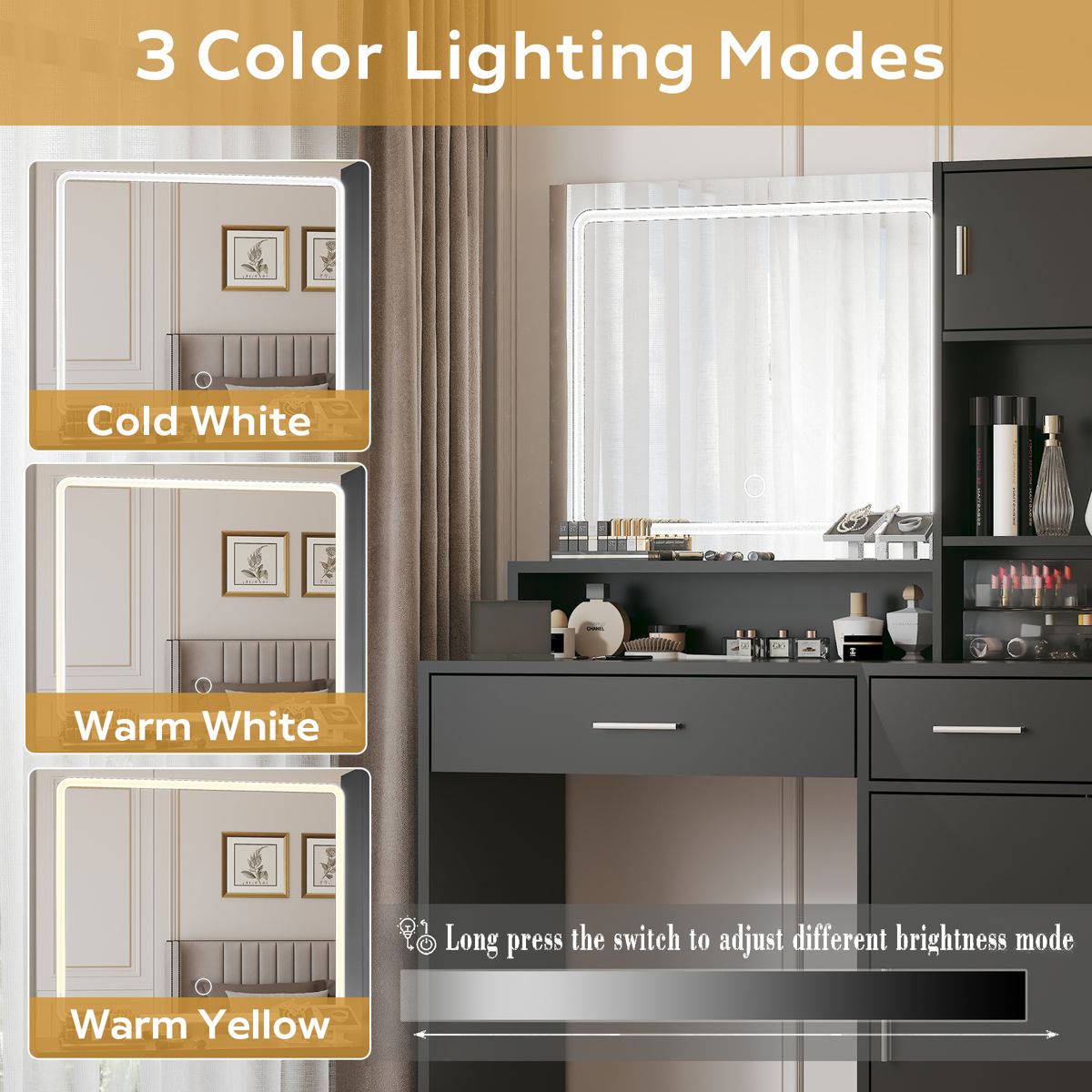 Lighted Vanity Desk with Three-Tier Storage — view 4
