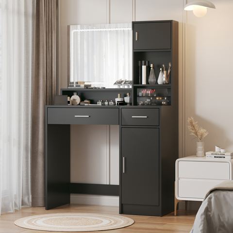 Lighted Vanity Desk with Three-Tier Storage