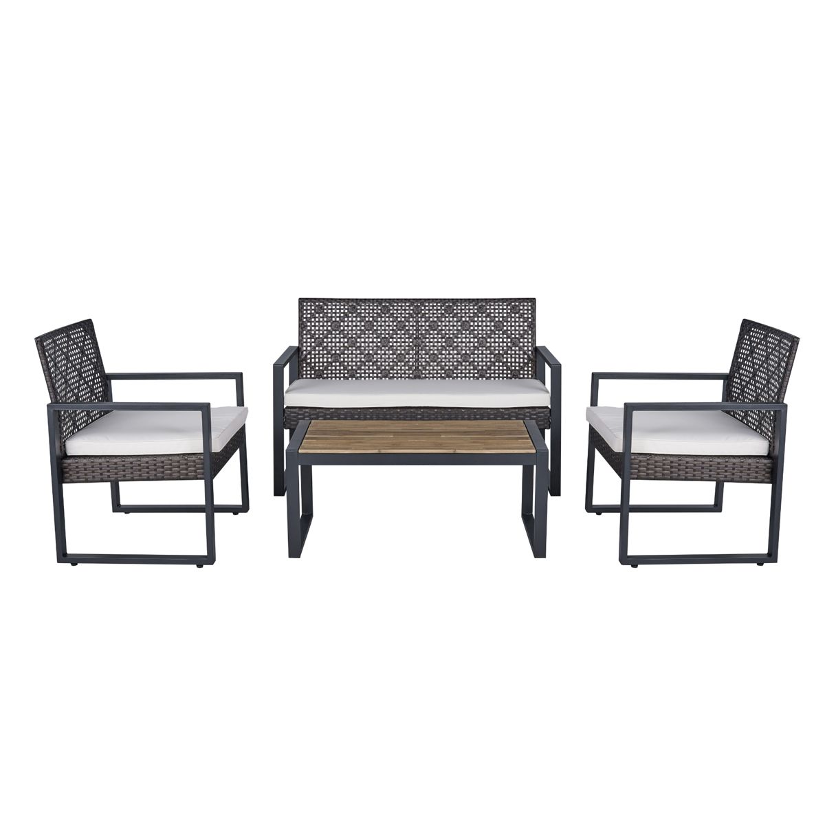 4-Piece Wicker Patio Set with Acacia Table Top — view 2