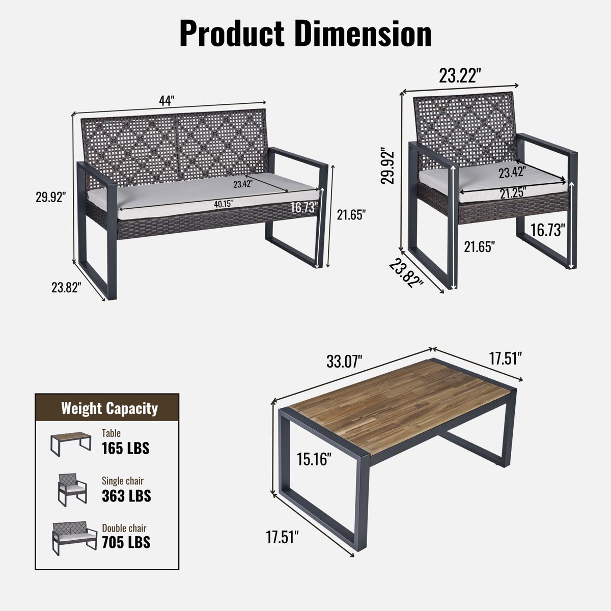 4-Piece Wicker Patio Set with Acacia Table Top — view 3