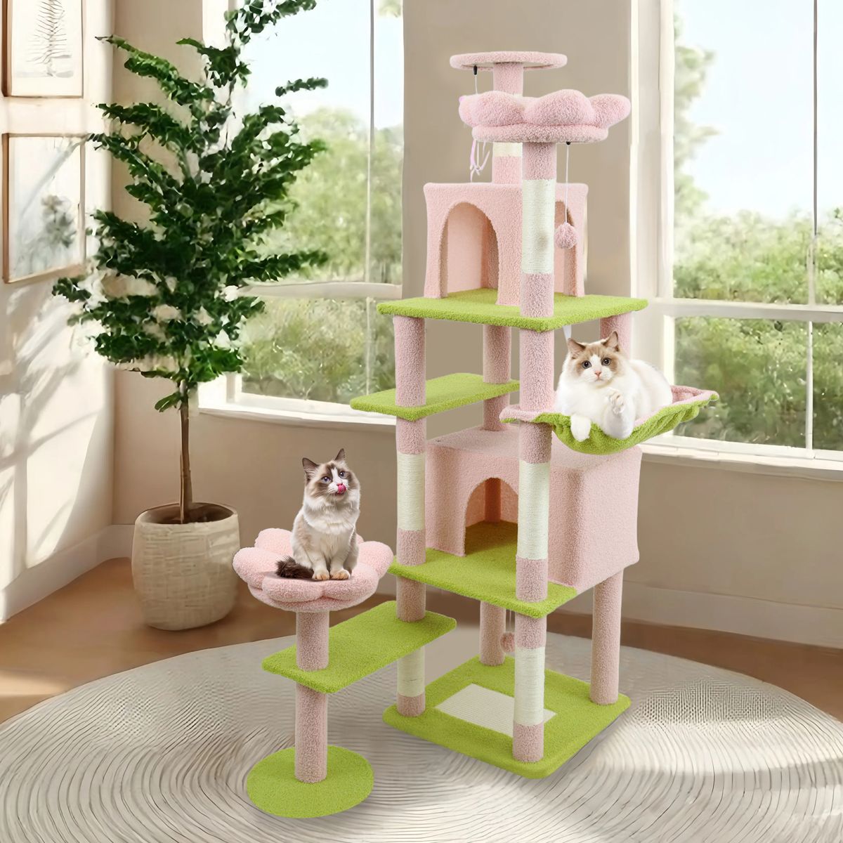 71-Inch Flower Cat Tree with Hammock — view 3