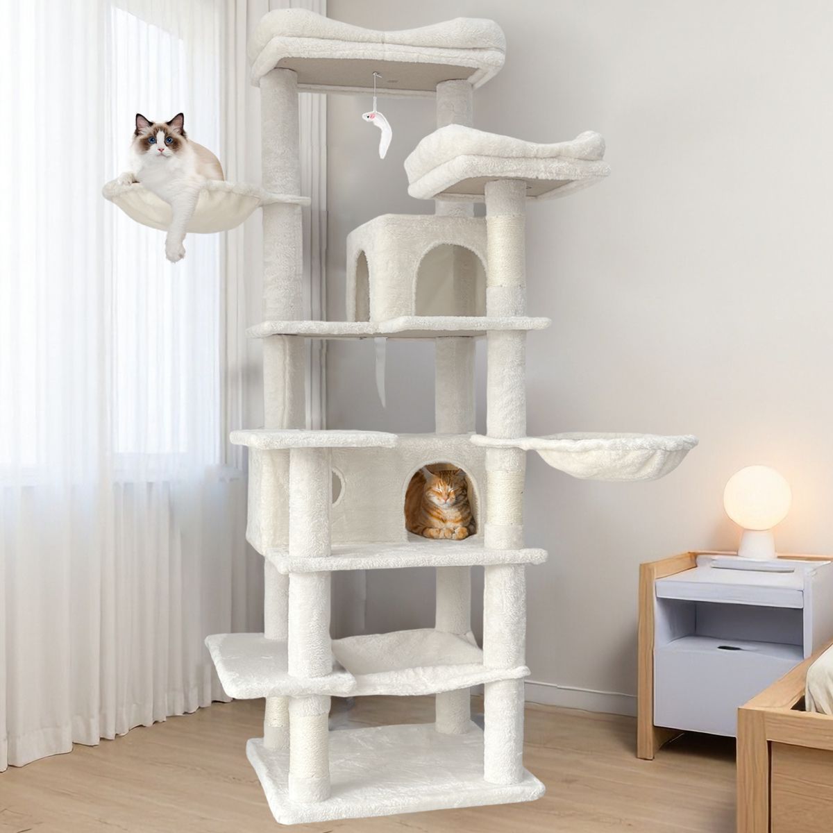 68-Inch Six-Level Cat Tree with Hanging Basket