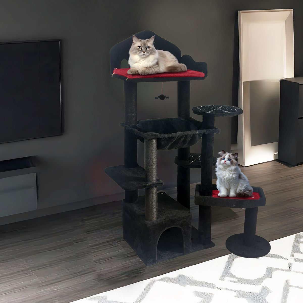 58-Inch Gothic Cat Tree with Coffin Bed