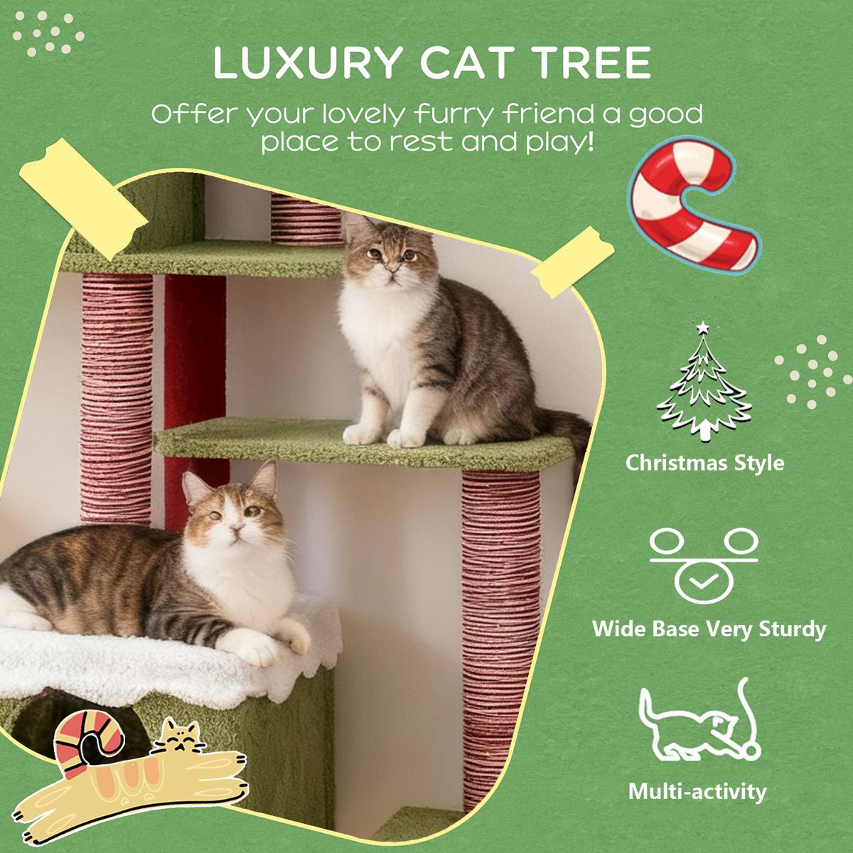 74-Inch Wide Christmas Cat Tree with Star — view 2