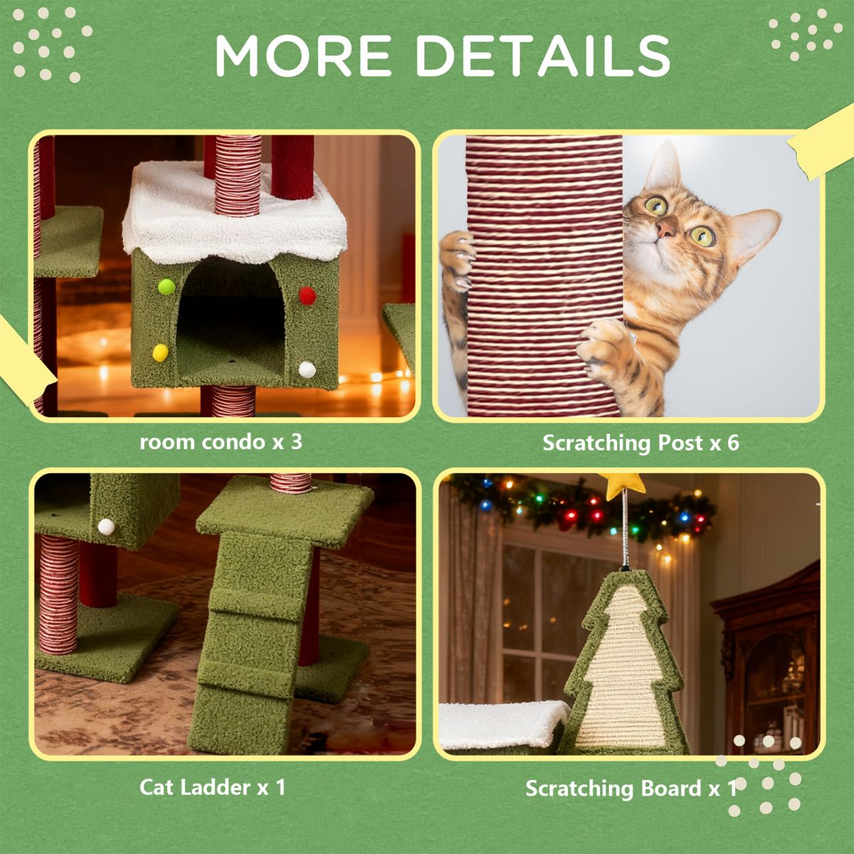 74-Inch Wide Christmas Cat Tree with Star — view 3