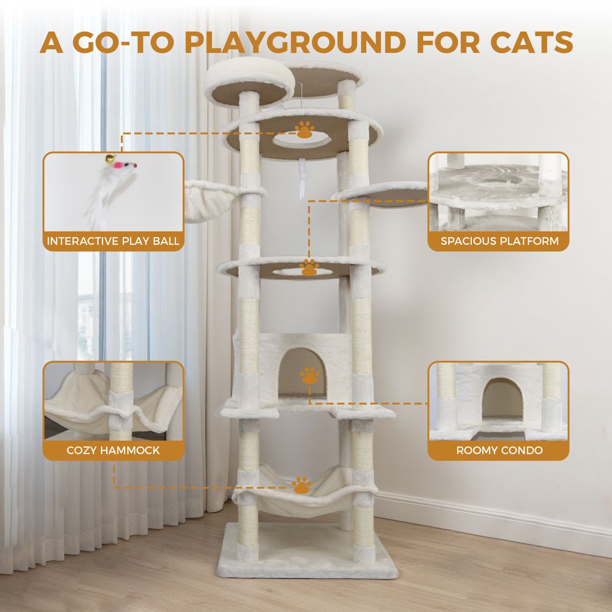 78-Inch Cat Tree with Large Condo and Hammock — view 2