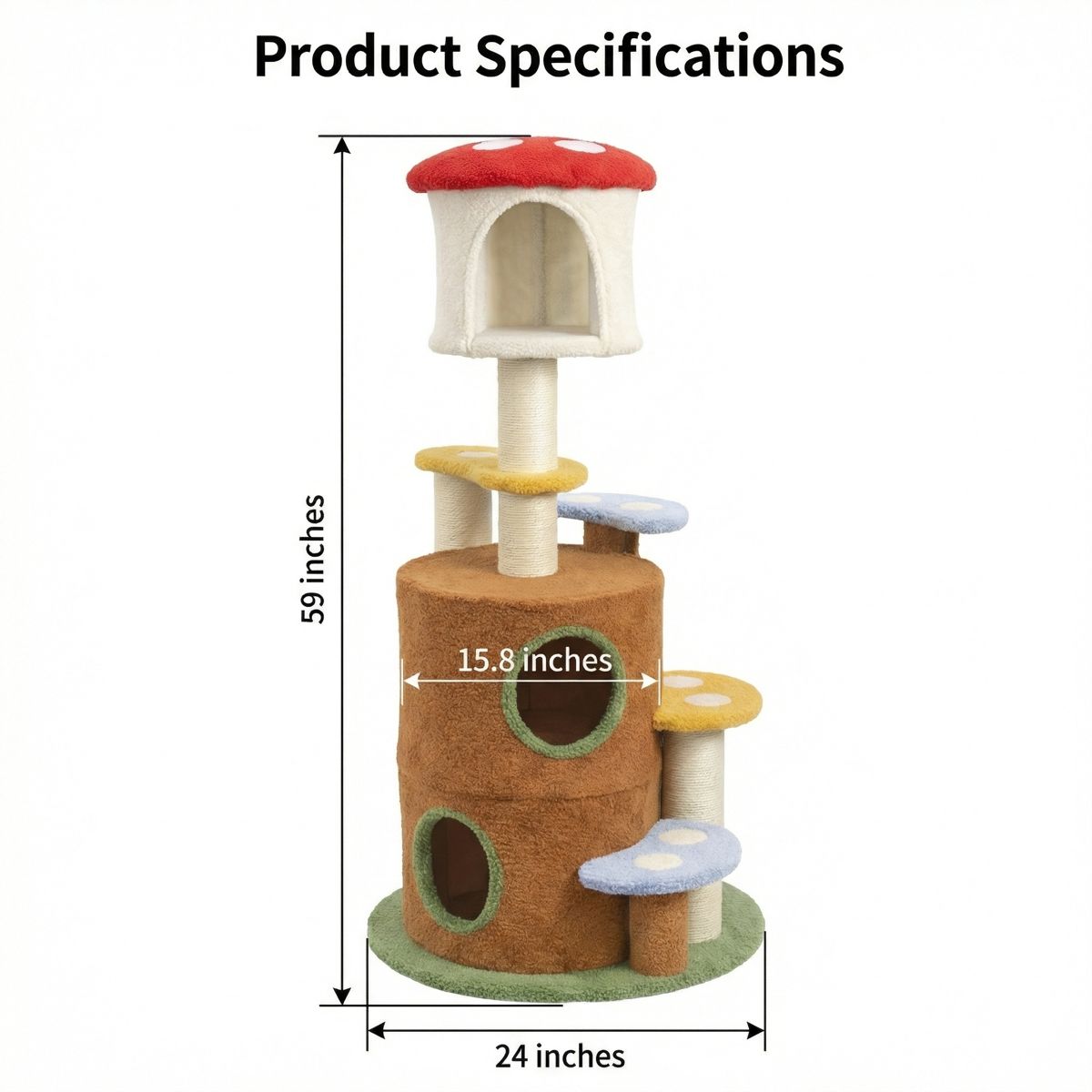 Mushroom Cat Tree with Trunk Hideouts — view 2