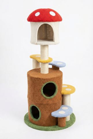 Mushroom Cat Tree with Trunk Hideouts