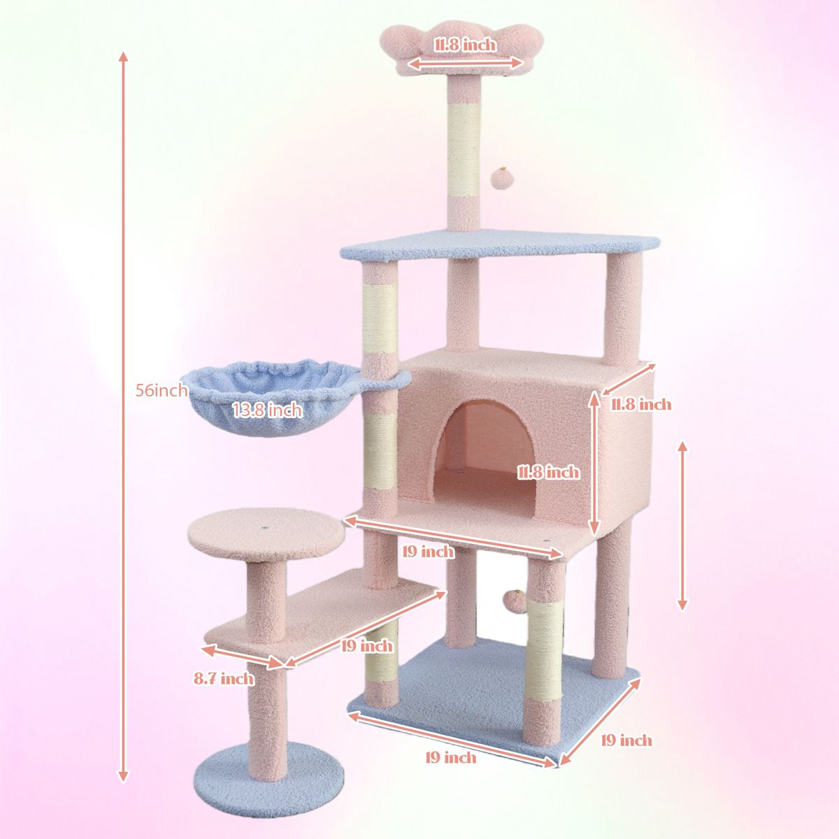 56-Inch Flower Cat Tree with Hammock — view 3