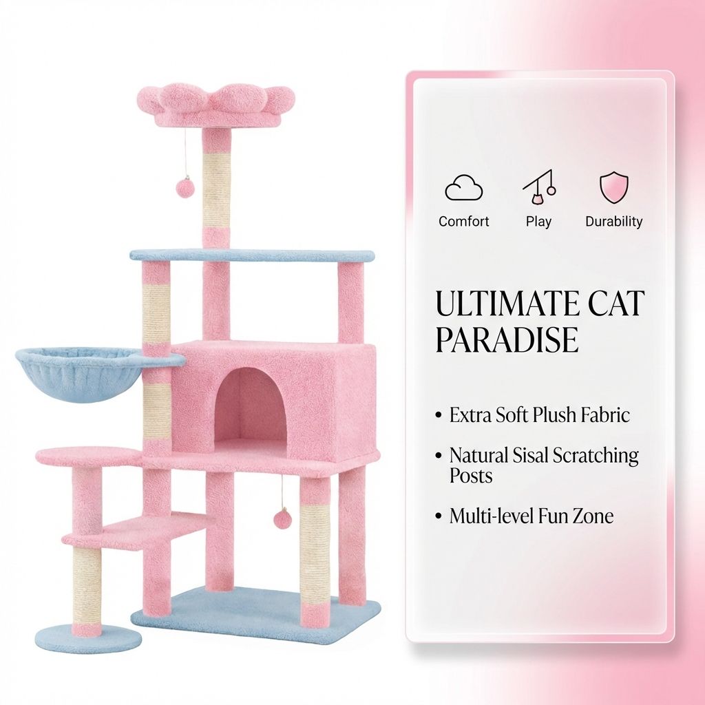 56-Inch Flower Cat Tree with Hammock — view 4