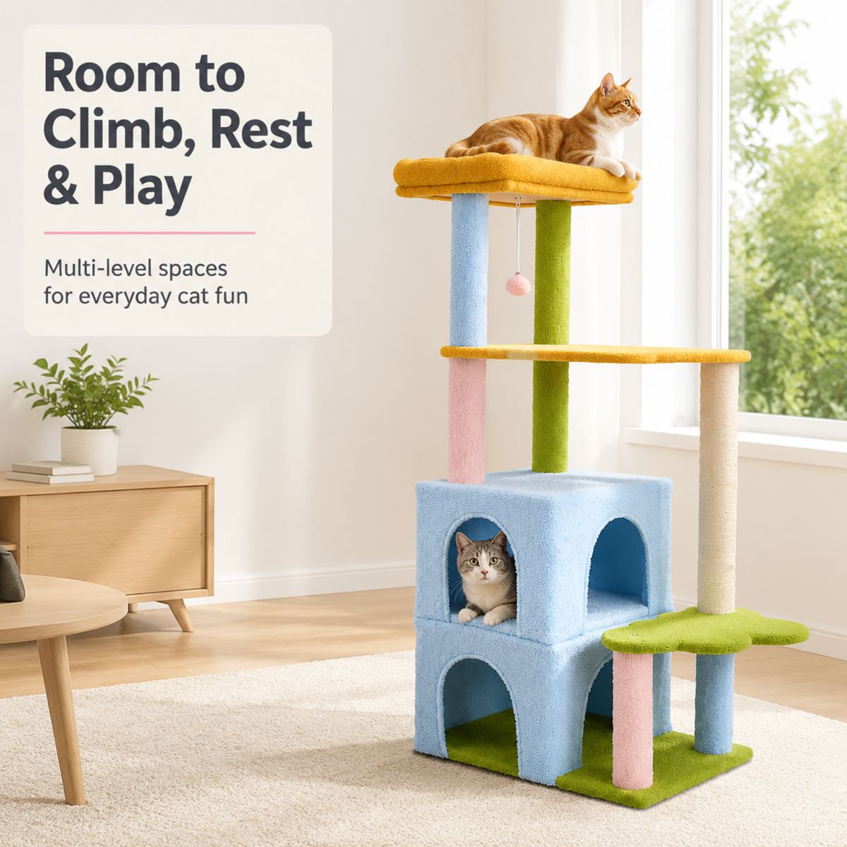 53.5-Inch Rainbow Cat Tree with Twin Condos — view 2