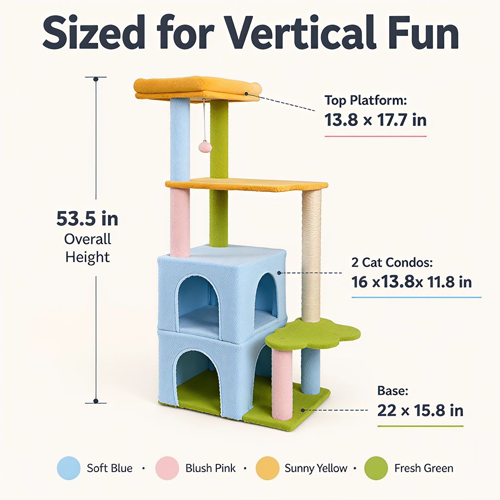 53.5-Inch Rainbow Cat Tree with Twin Condos — view 3