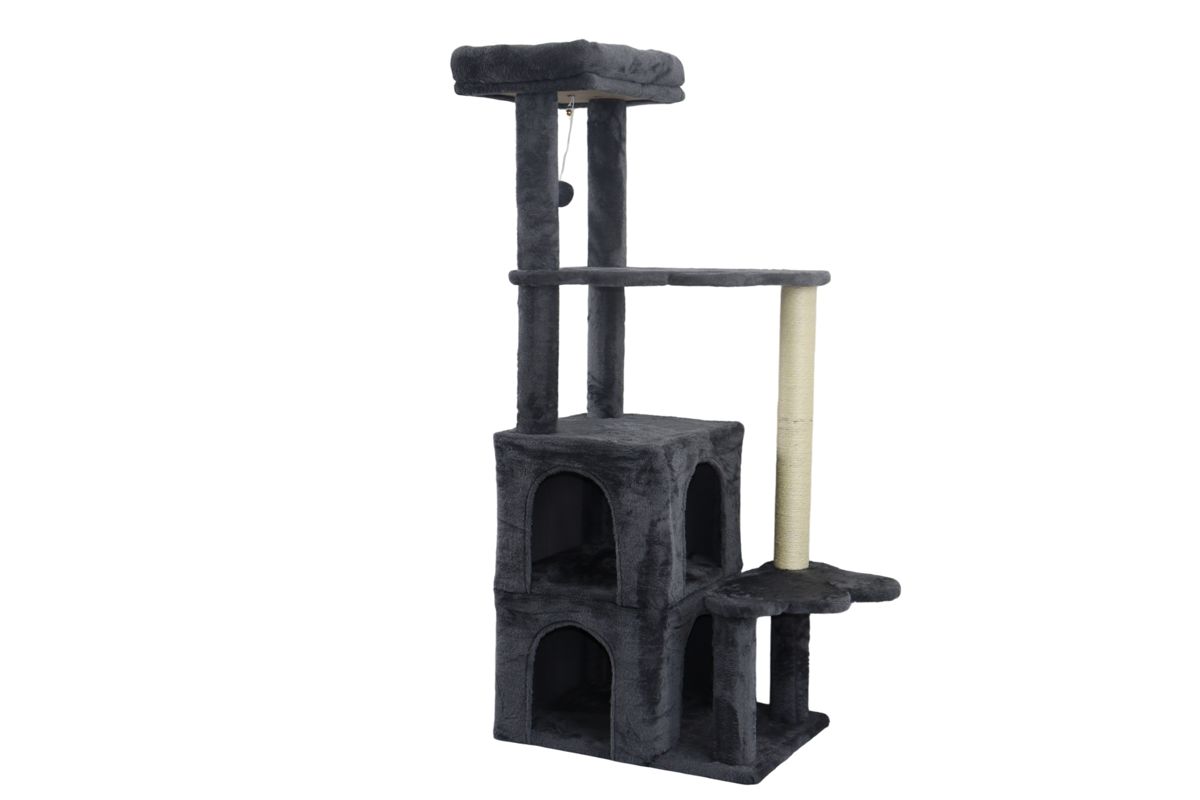 53.5-Inch Dark Gray Cat Tree with Twin Condos