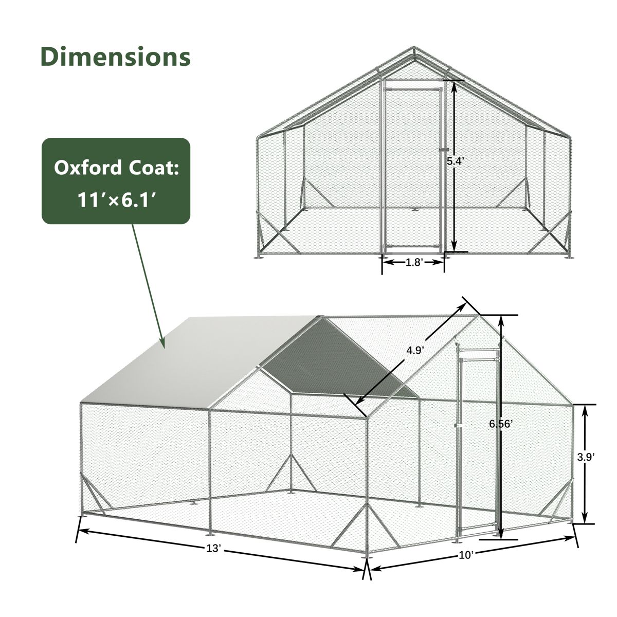 10 x 13 Ft Walk-In Metal Chicken Run — view 2