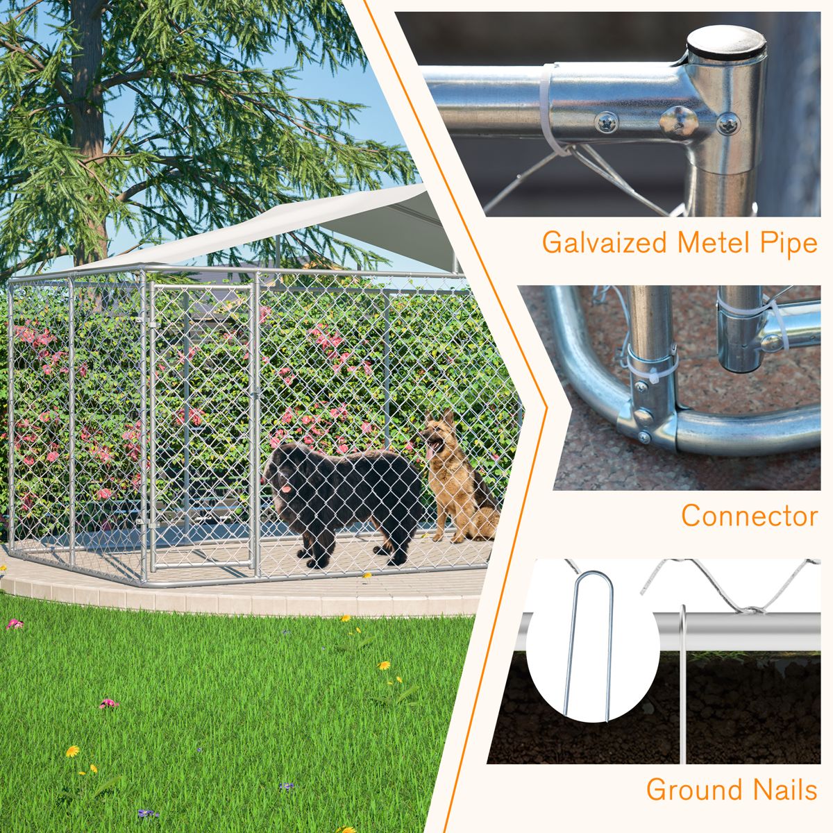 13.1 x 7.5 Ft Chain Link Dog Kennel with Cover — view 4