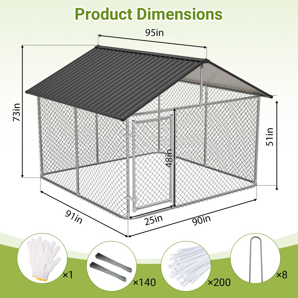 7.5 x 7.5 Ft Dog Kennel with Metal Roof — view 2