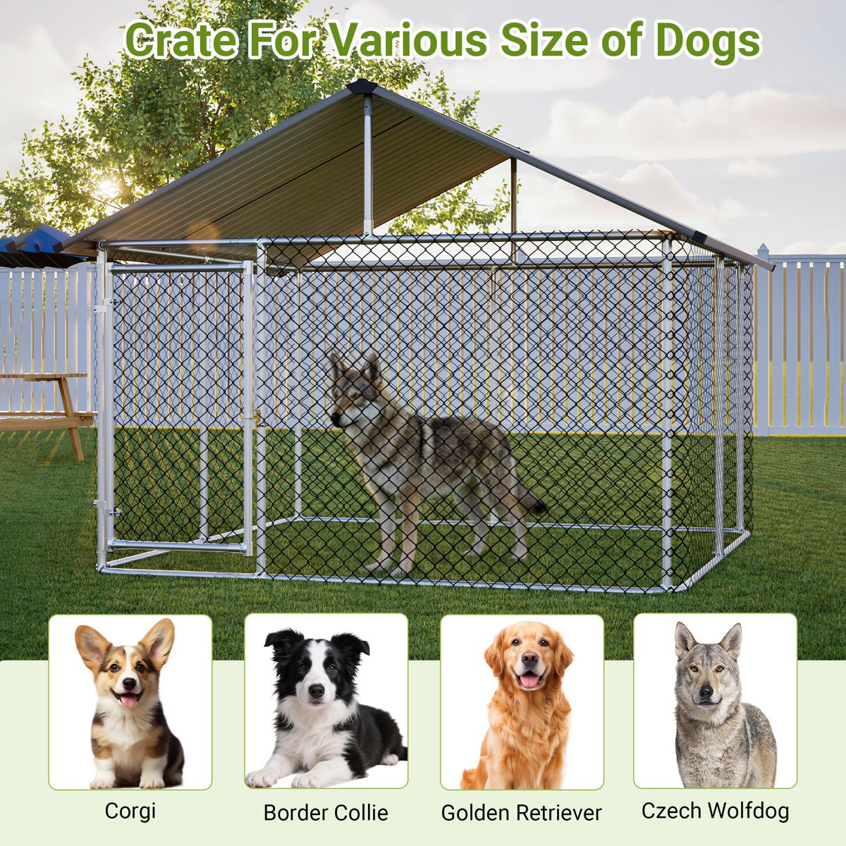 7.5 x 7.5 Ft Dog Kennel with Metal Roof — view 3