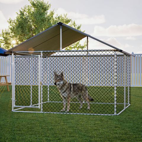 7.5 x 7.5 Ft Dog Kennel with Metal Roof