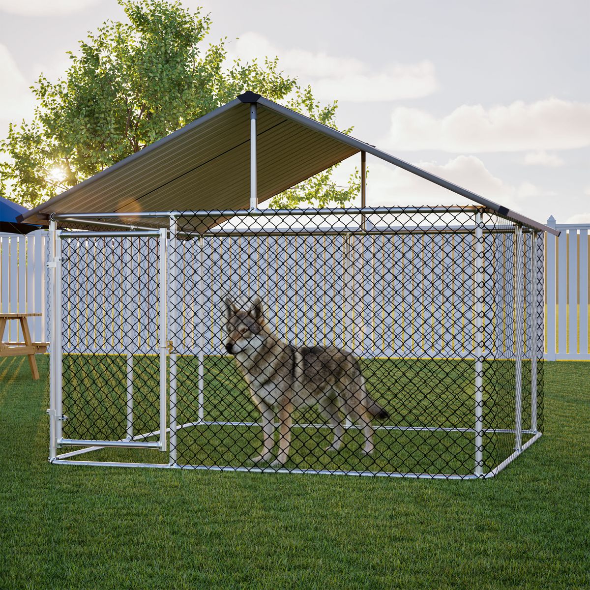 7.5 x 7.5 Ft Dog Kennel with Metal Roof