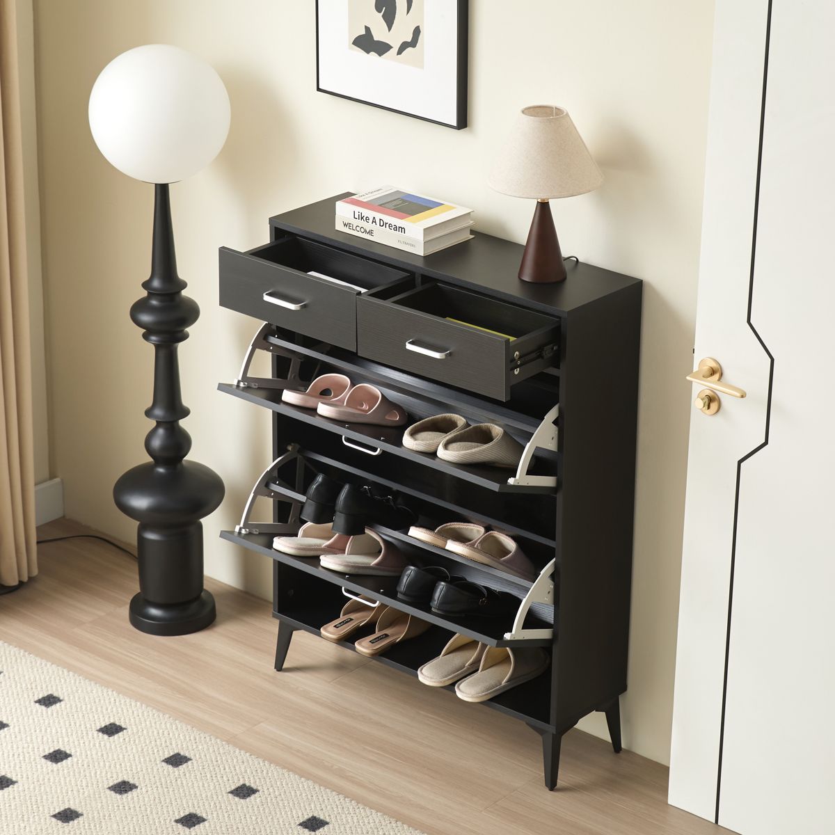 Shoe Cabinet with 2 Flip Drawers and 2 Drawers — view 2