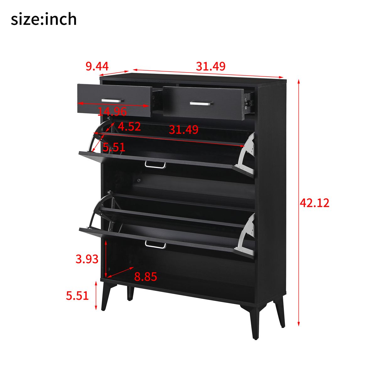 Shoe Cabinet with 2 Flip Drawers and 2 Drawers — view 3