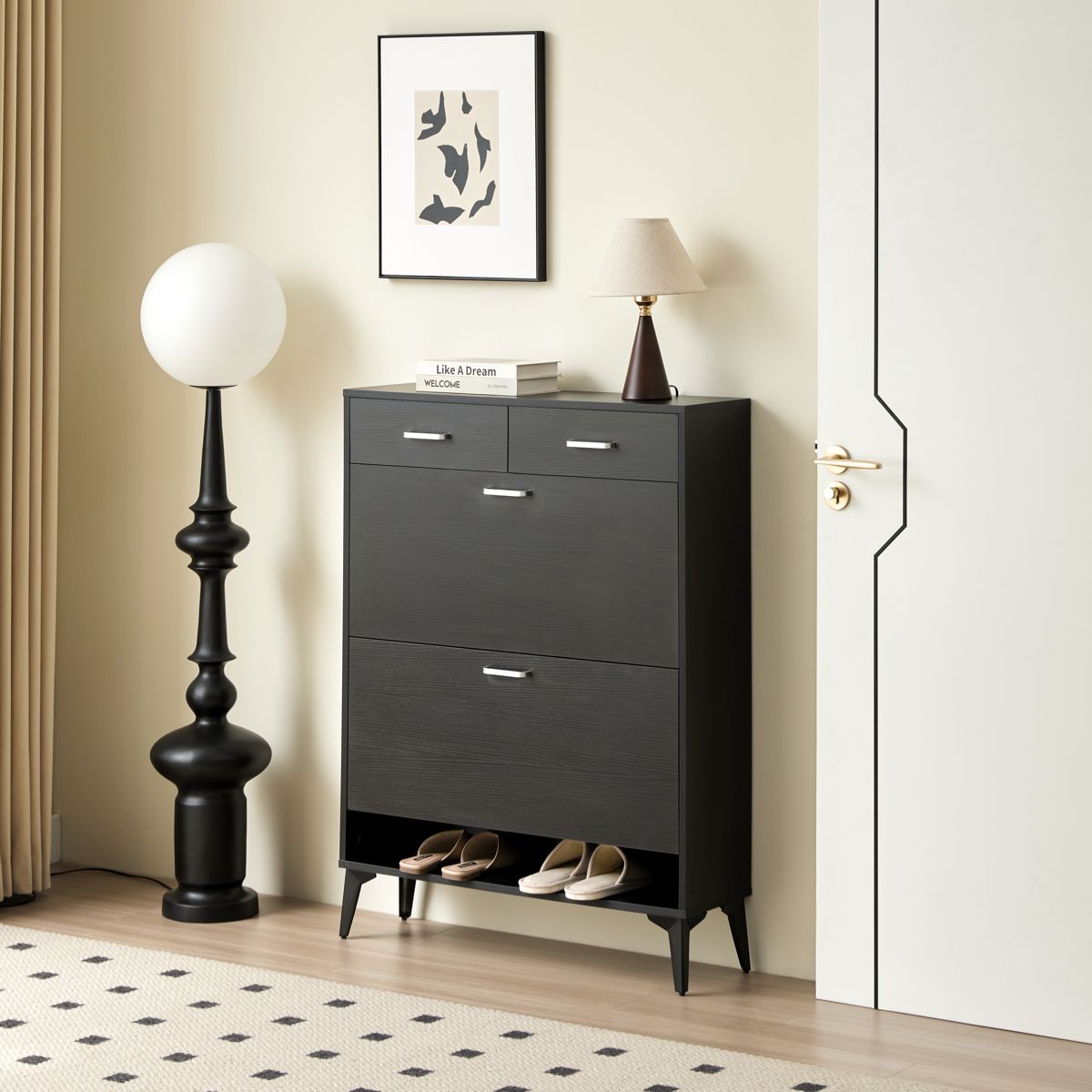 Shoe Cabinet with 2 Flip Drawers and 2 Drawers