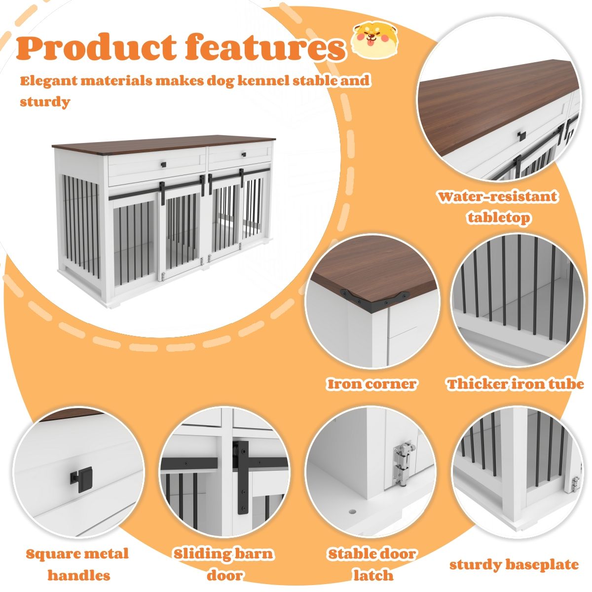 63-Inch Double Dog Crate Furniture with Drawers — view 4