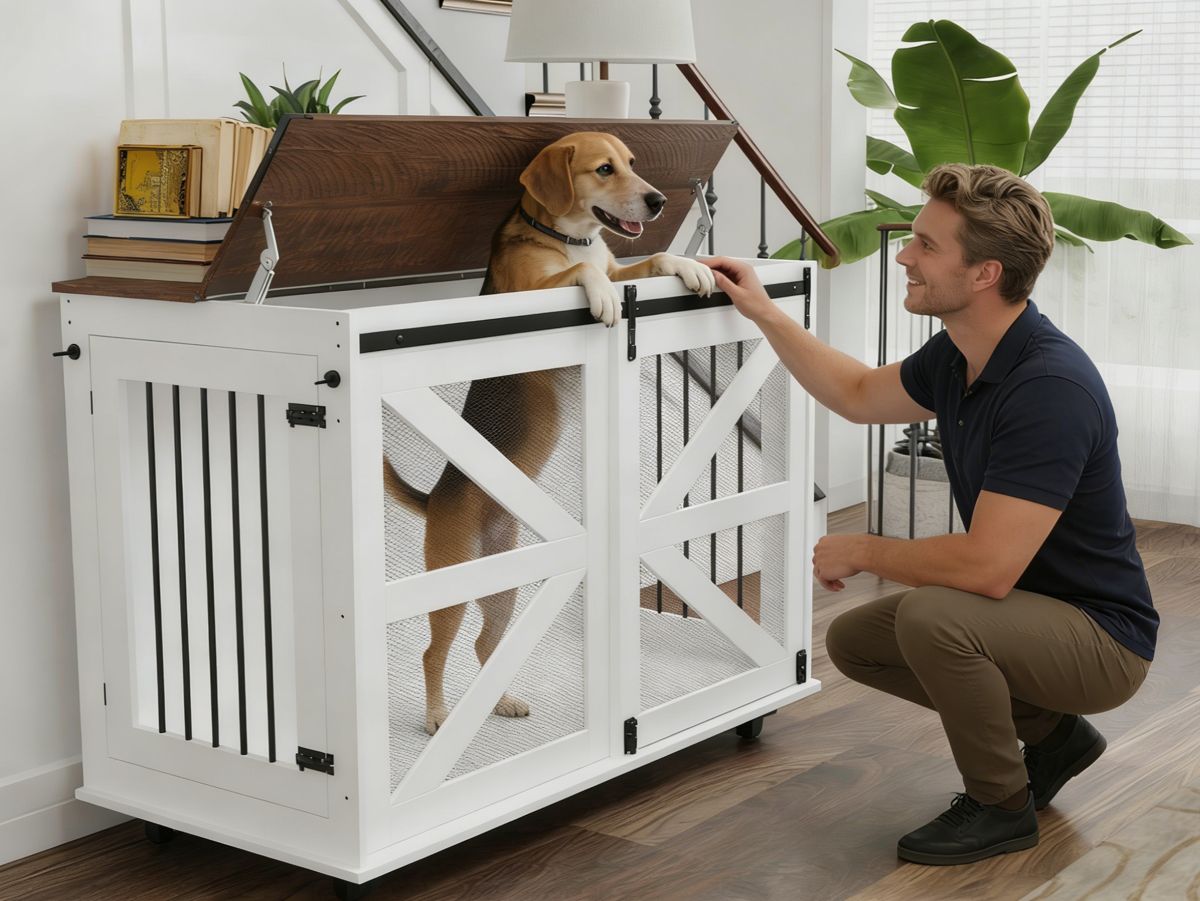 47-Inch Rolling Dog Crate with Flip-Top Lid