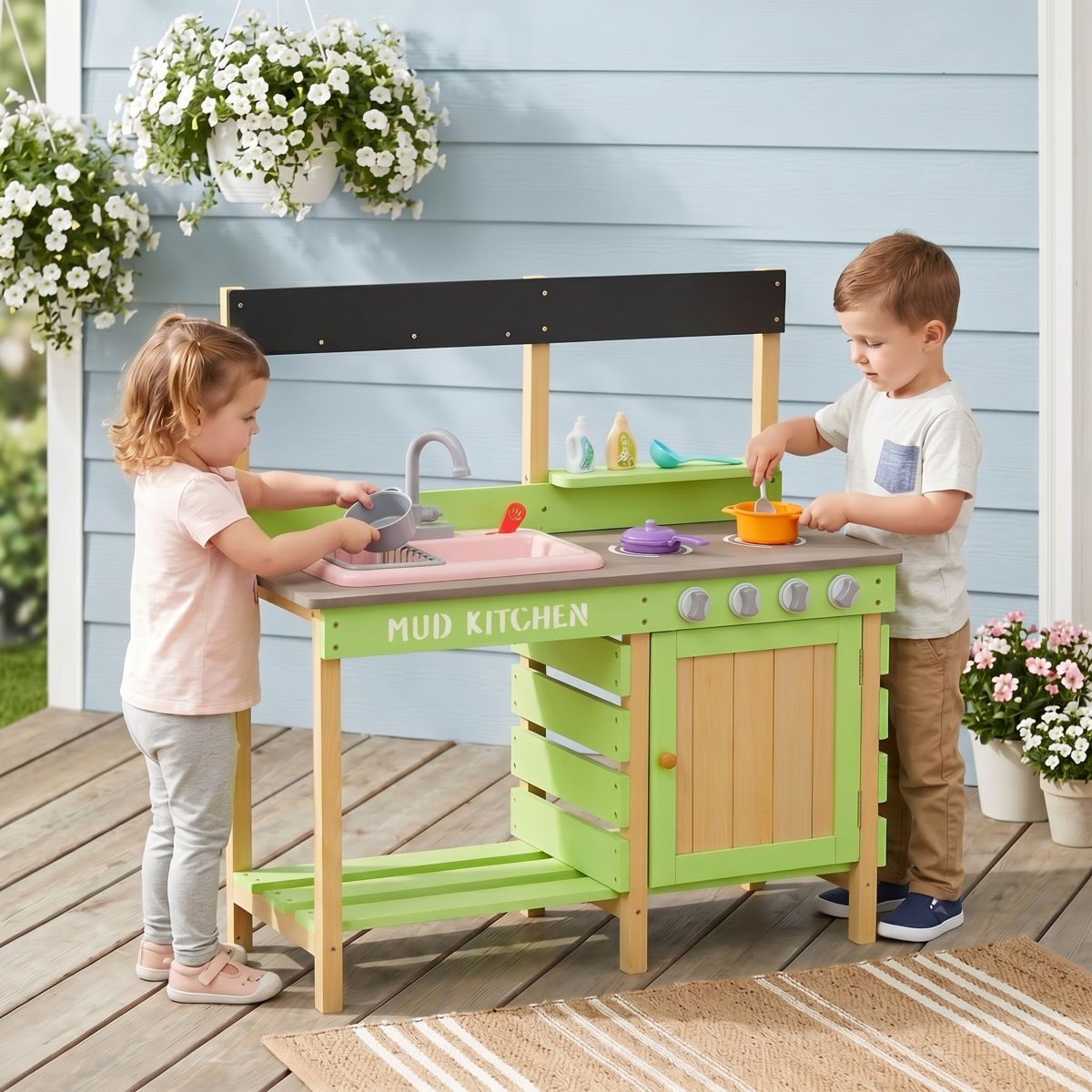 Solid Wood Mud Kitchen with Water Play