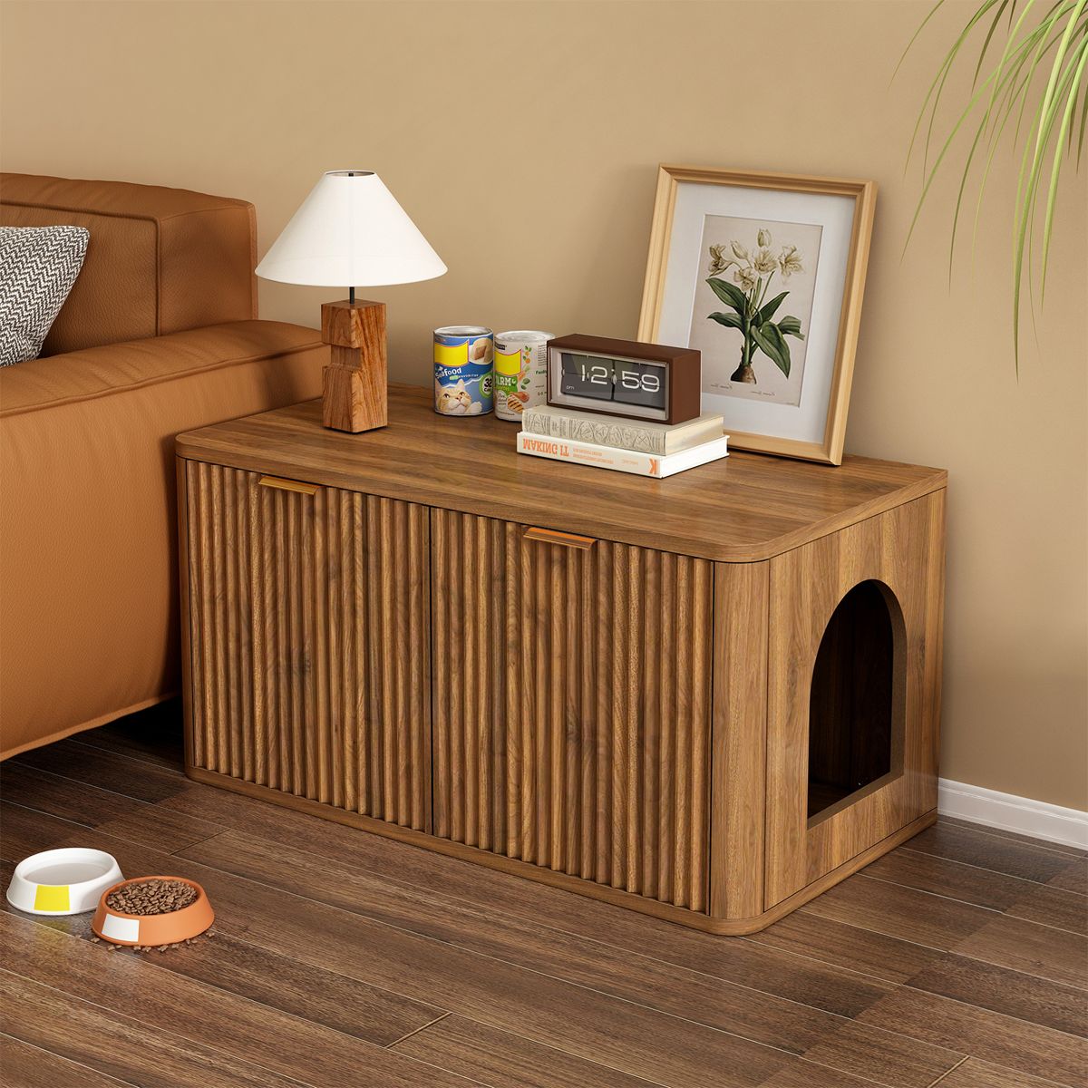 Fluted Mid-Century Litter Box End Table