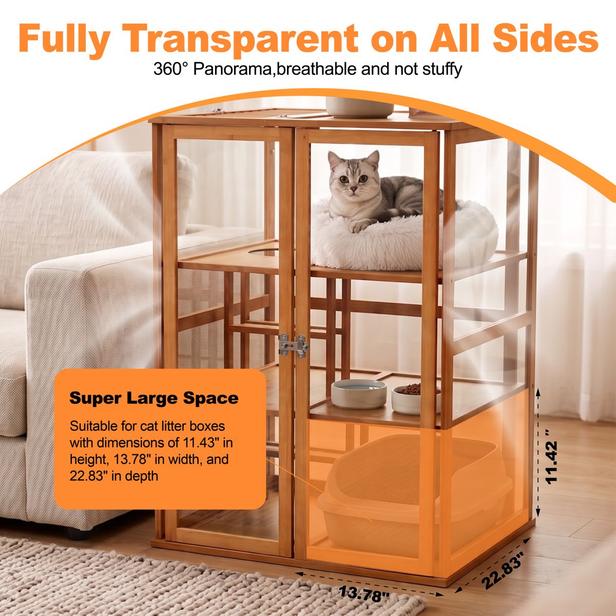 Bamboo Indoor Cat Enclosure with Clear Panels — view 3