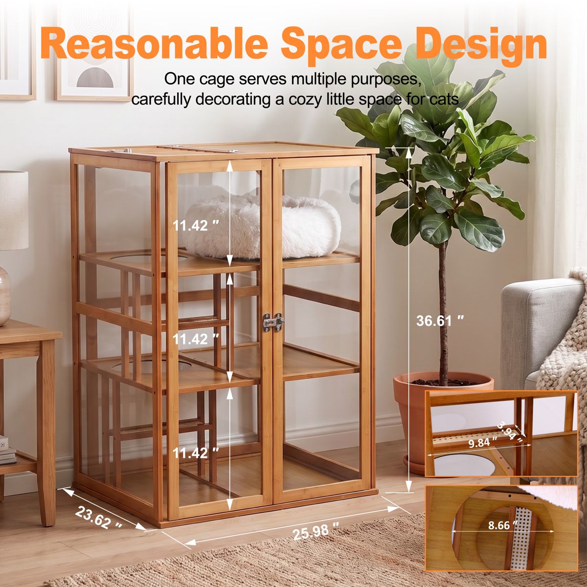 Bamboo Indoor Cat Enclosure with Clear Panels — view 4