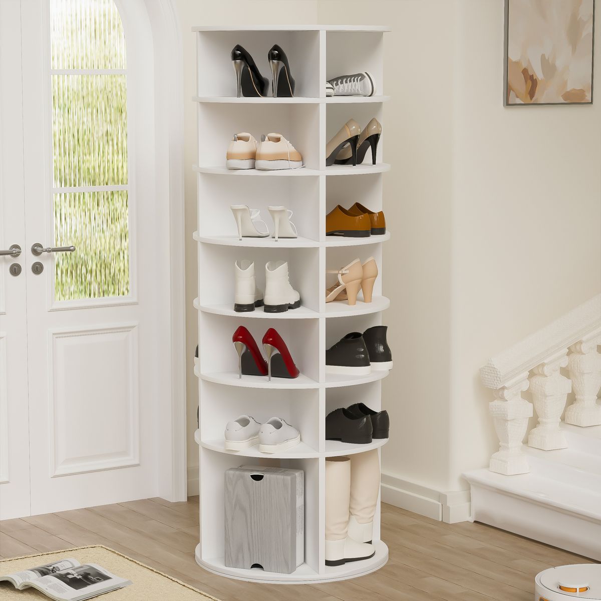 Seven-Tier 360° Rotating Shoe Tower