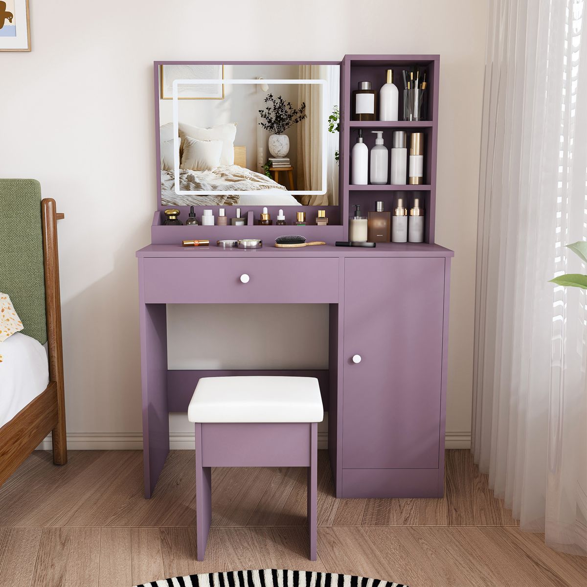Lighted Vanity Desk Set with Padded Stool
