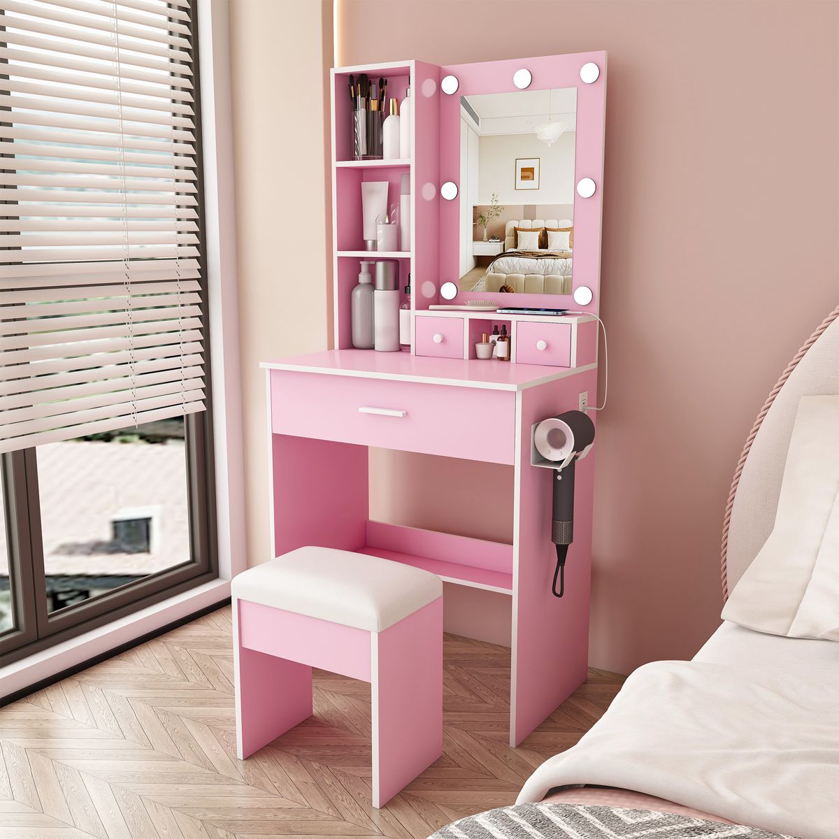 Compact Lighted Vanity with Stool — view 2