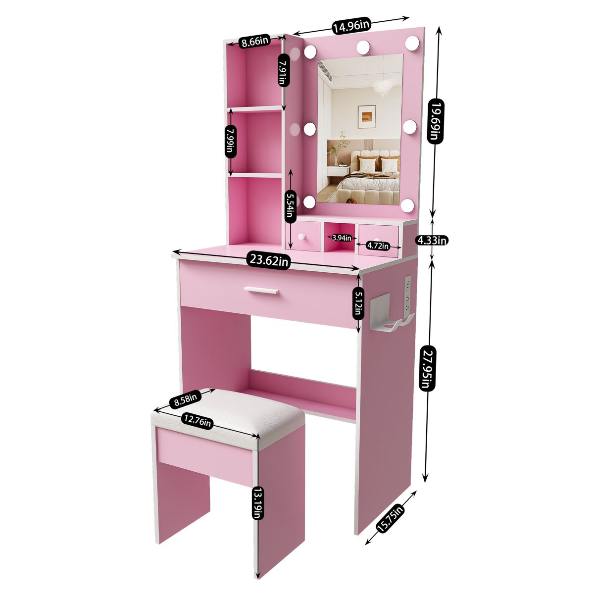Compact Lighted Vanity with Stool — view 3