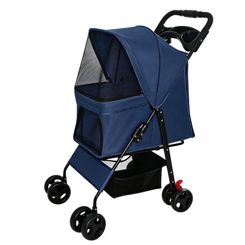Foldable Pet Stroller with Tray and Mesh Windows
