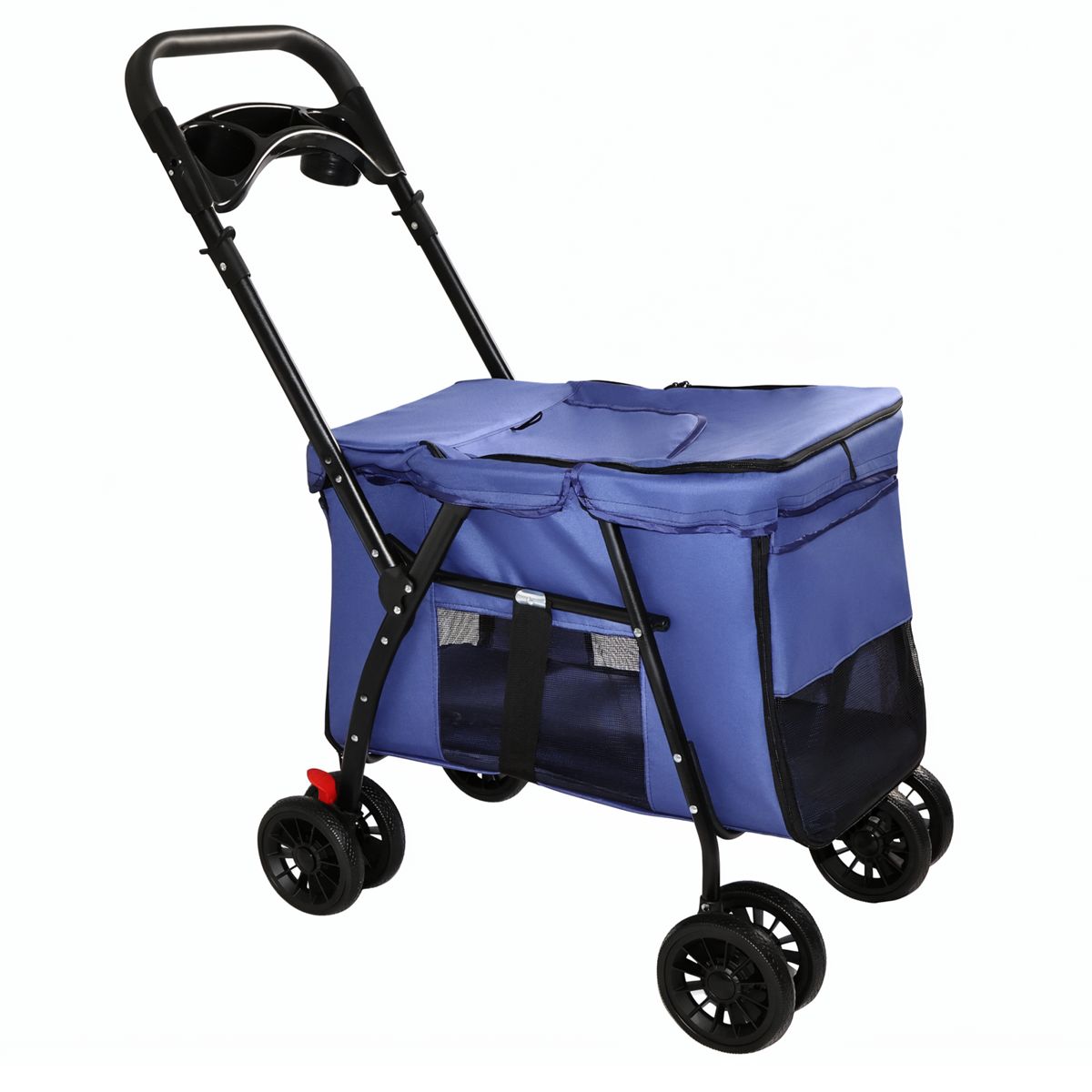 Dual-Button Fold Pet Stroller with Skylight