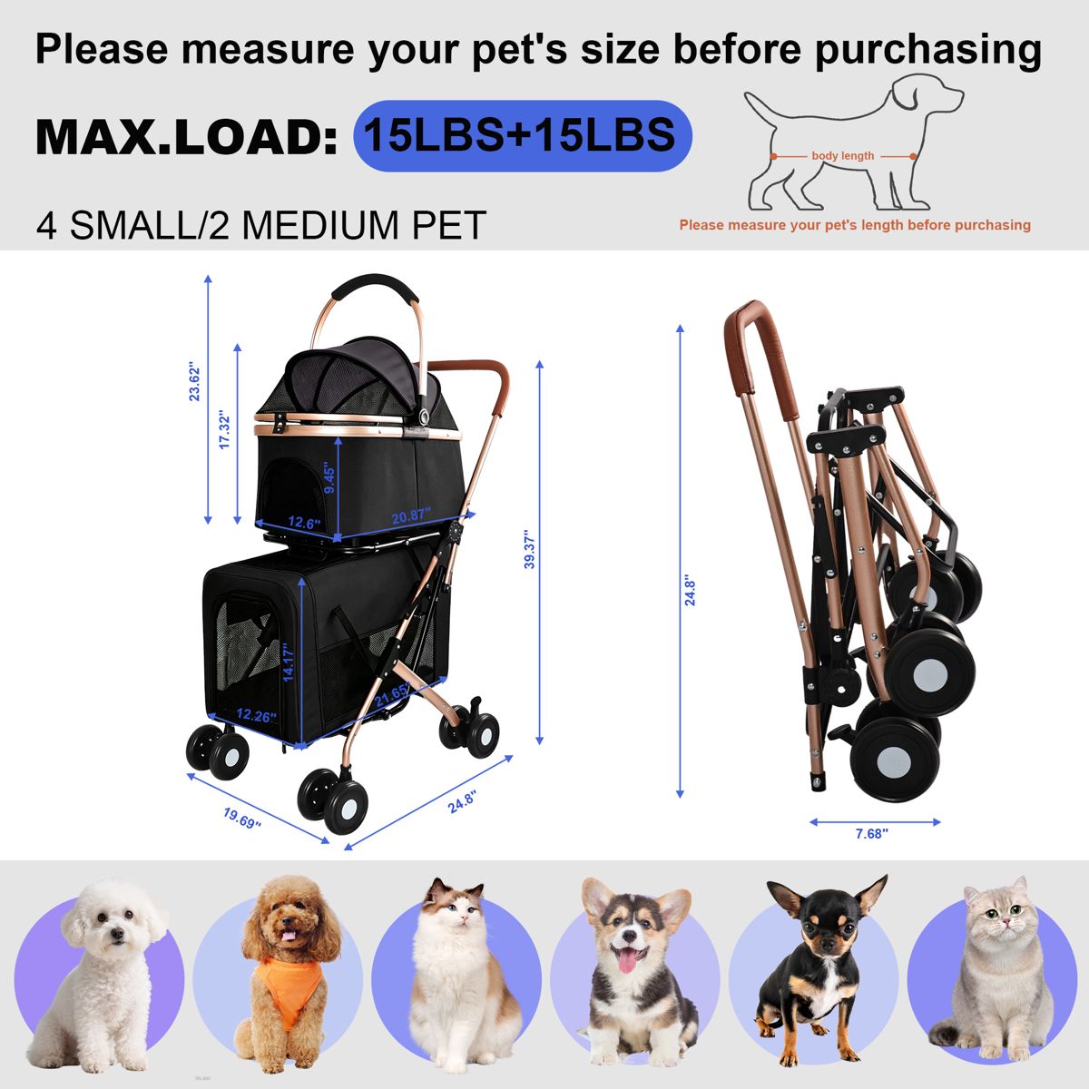 Two-Level Pet Stroller with Detachable Baskets — view 3