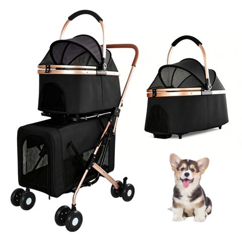 Two-Level Pet Stroller with Detachable Baskets